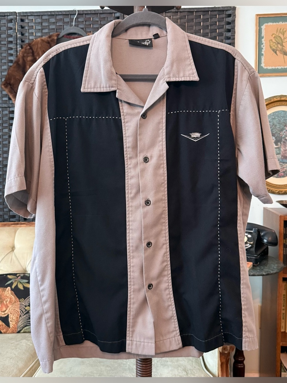 Vintage Steady Cadillac Bowling Rockabilly Button Front Shirt Size Men's Large